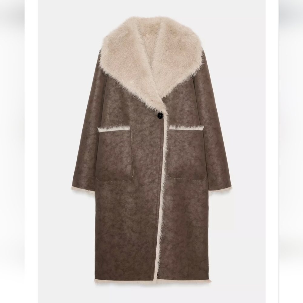 ZARA REVERSIBLE DOUBLE-FACED FAUX FUR COAT
